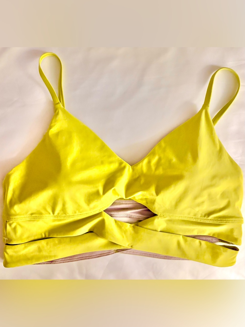 Lululemon Sports Bra Womens 12 Yellow Wrap Front Still Now Yoga Athletic Gym NWT